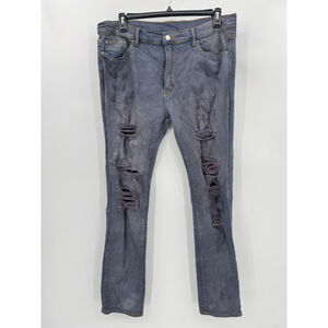 mnml Men's Jeans Thrashed Ripped Patched Destroyed Distressed Slim Straight 38